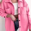 Women's Pink Solid Color Pocketed Button Up Shacket