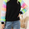 Black Sequin Color Block Raglan Sleeve Pullover Sweatshirt