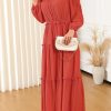 Orange Off Shoulder Balloon Sleeve Cutout Ruffled Maxi Dress