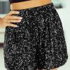 Black Sequin Straight Leg High Waist Casual Shorts