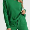 Stay Cozy In Style With This Green Textured Long Sleeve Top And Shorts Set