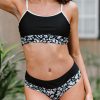 Black Two-piece Printed Block Splicing Bikini