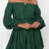 Stylish And Flattering Green Shift Dress With Voluminous Bubble Sleeves