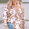 White Western Aztec Pattern Button Flap Pocket Shirt