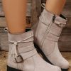 Gray Faux Suede Zip Up Buckle Straps Ankle Boots