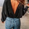 Black Acid Wash V-shape Open Back Sweatshirt