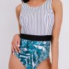 Striped Tropical One Piece Swimsuit