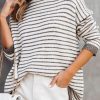 Khaki Striped Turtleneck Loose Sweater