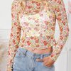 Multicolor Floral Lettuce Hem Long Sleeve Top