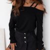 Black One Shoulder Long Sleeve Shift Blouse