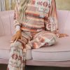 Multicolour Aztec Print Puff Sleeve Pullover And Pants Lounge Outfit