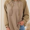 Khaki Waffled Expose Seam Drawstring Hoodie