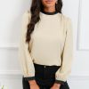 Apricot Color Block Bow Back Mock Neck Blouse