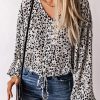 Leopard Print Drawstring Pullover Blouse