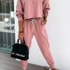 Women's Pink Solid Sport Boxy Fit Pullover & Pants Outfit