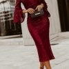 Red Deep V Neck Bell Sleeve Sequin Dress