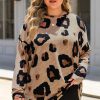 Multicolor Leopard Print Long Sleeve Plus Size T-Shirt