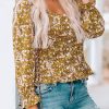 Yellow Square Neck Smocked Floral Top