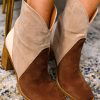 Chestnut Colorblock Suede Heeled Ankle Booties