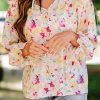 Multicolor Floral String Tie V Neck Ruffle Blouse