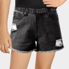 Black Washed Color Denim Shorts