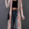 Gray Geometric Aztec Print Open Front Cardigan