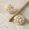 Gold Flower Faux Pearls Stud Earrings