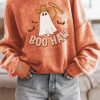 Orange BOO HAW Ghost Halloween Print Drop Sleeve Sweatshirt