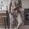 Leopard Long Sleeve Top Drawstring Pants Lounge Outfit