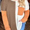 Chestnut Plus Size Color Block Textured Patchwork Top With Pocket