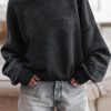 Black Drop Shoulder Crew Neck Pullover Sweatshirt