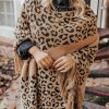 Leopard Plus Size Tasseled Hem Draped Poncho