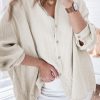 Chic And Comfortable: Button Up Loose Fit Shirt In Apricot Crinkle Fabric