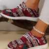 Red Ethnic Printed Lace-up Decor Casual Shoes