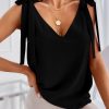 Black Tie On Shoulder V Neck Tank Top