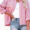 Pink Plaid Tweed Button Up Shacket