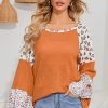 Orange Leopard Colorblock Waffle Knit Top