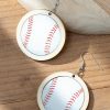 Bright White Wooden Leather Inset Baseball Earrings