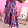 Abstract Geometric Print Long Sleeve High Waist Dress