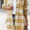 Women's Yellow Plaid Flap Pocket Long Sleeve Shacket