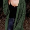 Green Open Front Woven Texture Knitted Cardigan With Pockets