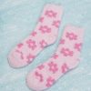 Dark Pink Flower Pattern Coral Velvet Socks