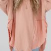 Vintage Style Pink Blouse With Raw Hemline Design - Tunic Length Cut With Side Slits