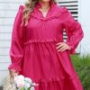 Women's Rosy Plus Size Ruffled Bubble Sleeve Dress