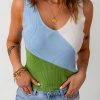 Sky Blue Ribbed Knit Color Block Sweater Vest