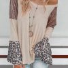 Women's Leopard Sequin Patchwork Bell Sleeve V Neck Tunic Top