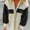 Black Color Block Sherpa Shacket With Pockets