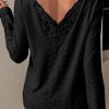 Black Floral Lace Splicing Eyelet Long Sleeve Top