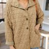 Khaki Quilted Button Front Funnel Neck Jacket