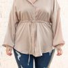 Flaxen Plus Size Puff Sleeve Tied Tunic Shirt